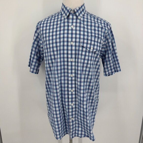 Duluth Trading Co Men's Shirt M Tall Blue Plaid Button-Down 100% Cotton Classic - Picture 2 of 5